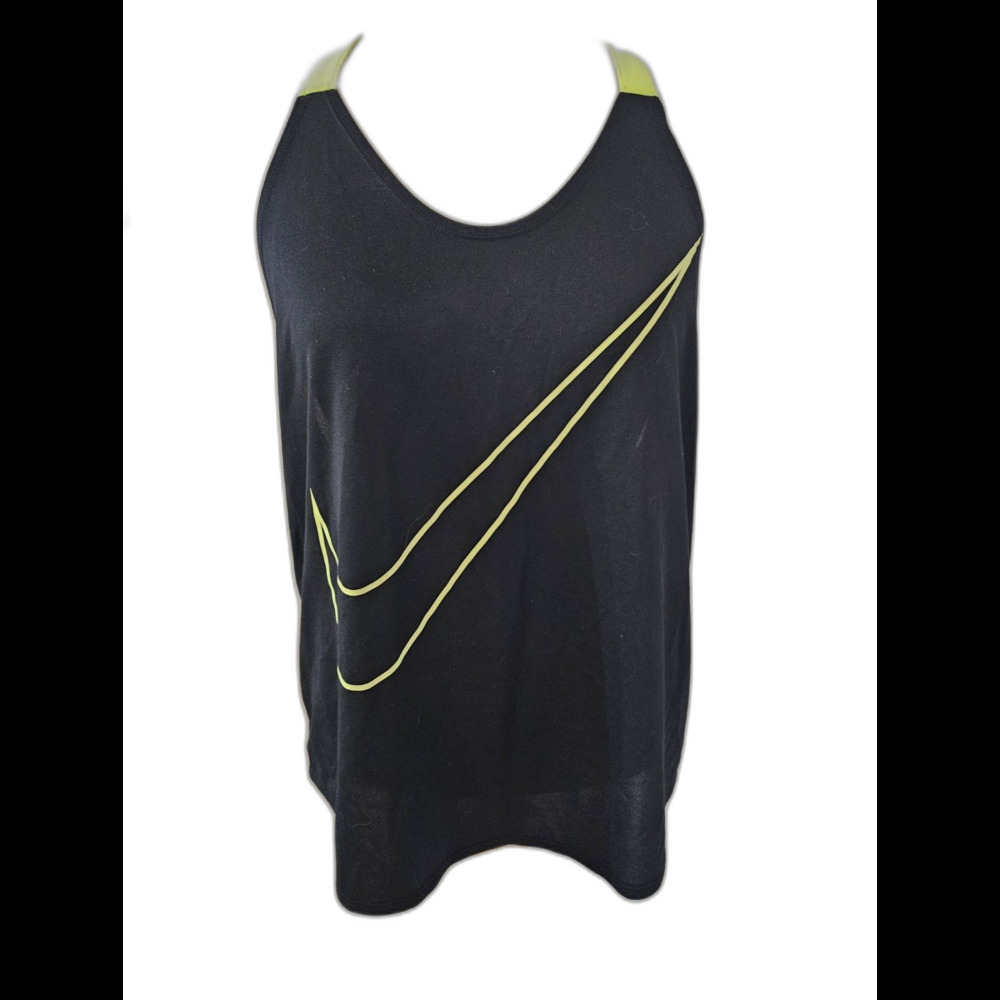 Black Nike Ladies  Dri fit Athletic T back Top Neon Green Hit. Athleisure Size L